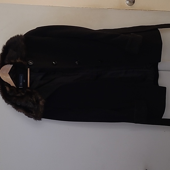 Anne Klein Black Trench Coat with Faux Fur Collar size L - Picture 8 of 10